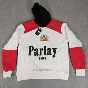 Parlay Hoodie Mens Small‎ White Red Black Run The Table Crest Graphic Pullover